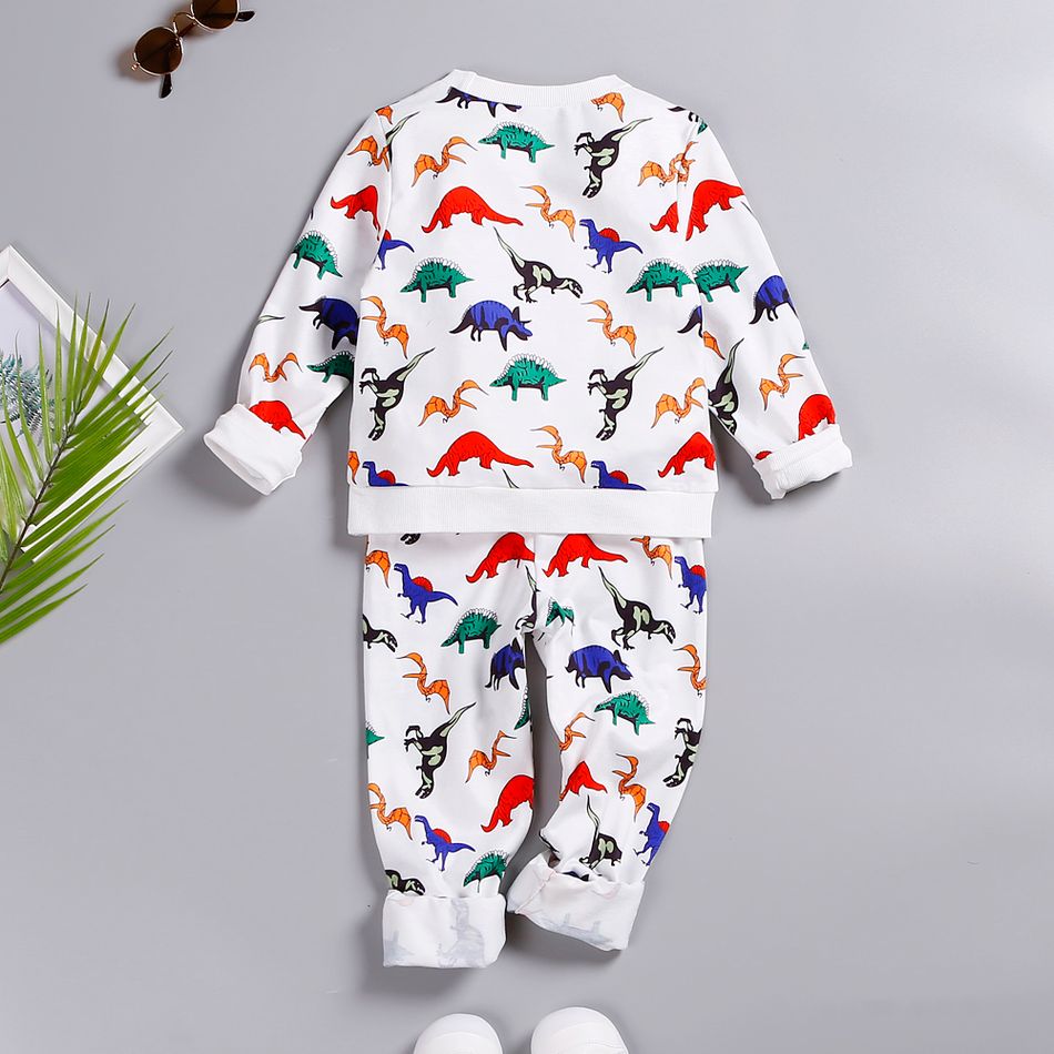 2-piece Toddler Boy Dinosaur Print Pullover Sweatshirt and Elasticized Pants Set White big image 2