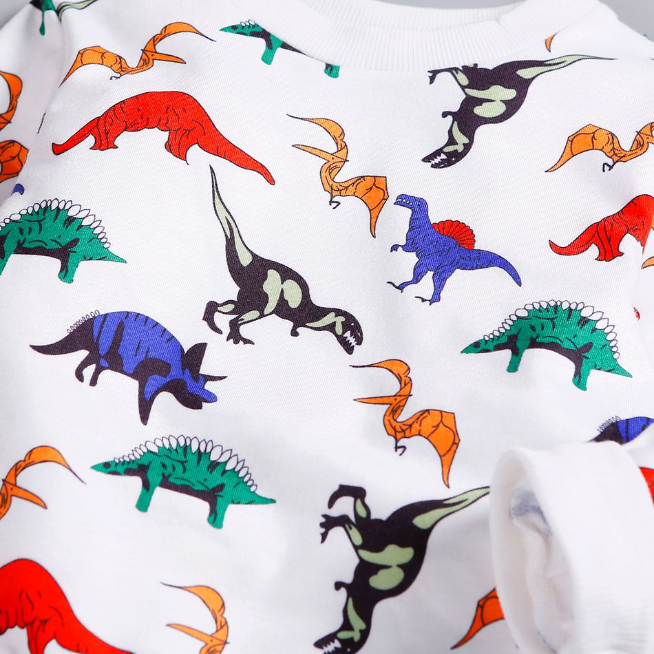 2-piece Toddler Boy Dinosaur Print Pullover Sweatshirt and Elasticized Pants Set White big image 3
