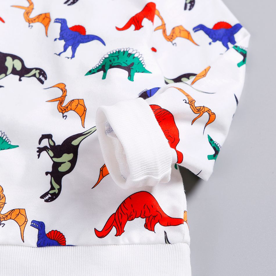 2-piece Toddler Boy Dinosaur Print Pullover Sweatshirt and Elasticized Pants Set White big image 4