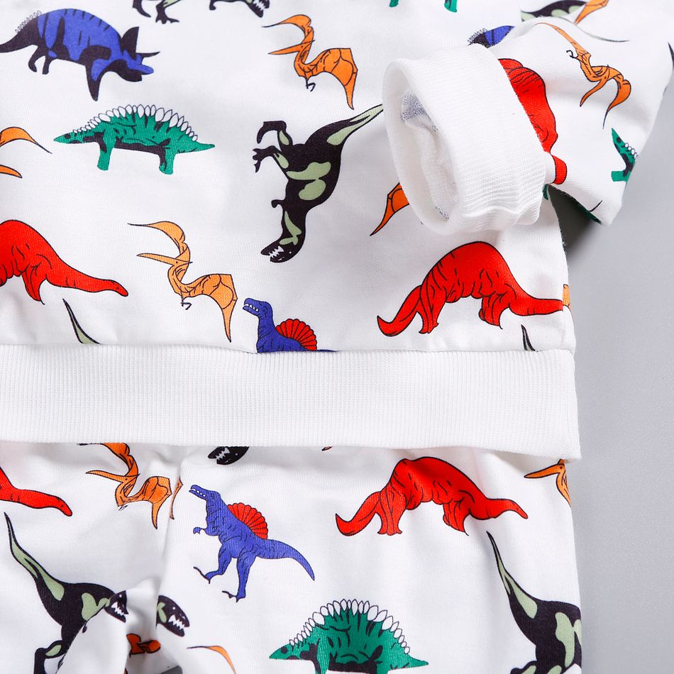 2-piece Toddler Boy Dinosaur Print Pullover Sweatshirt and Elasticized Pants Set White big image 5