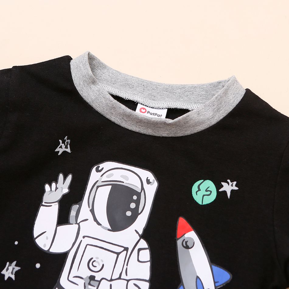 2-piece Toddler Boy /Girl Space Rocket Astronaut Planet Print Pullover and Pants Set Black big image 3