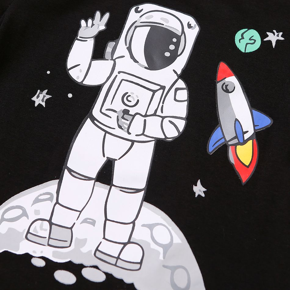 2-piece Toddler Boy /Girl Space Rocket Astronaut Planet Print Pullover and Pants Set Black big image 4