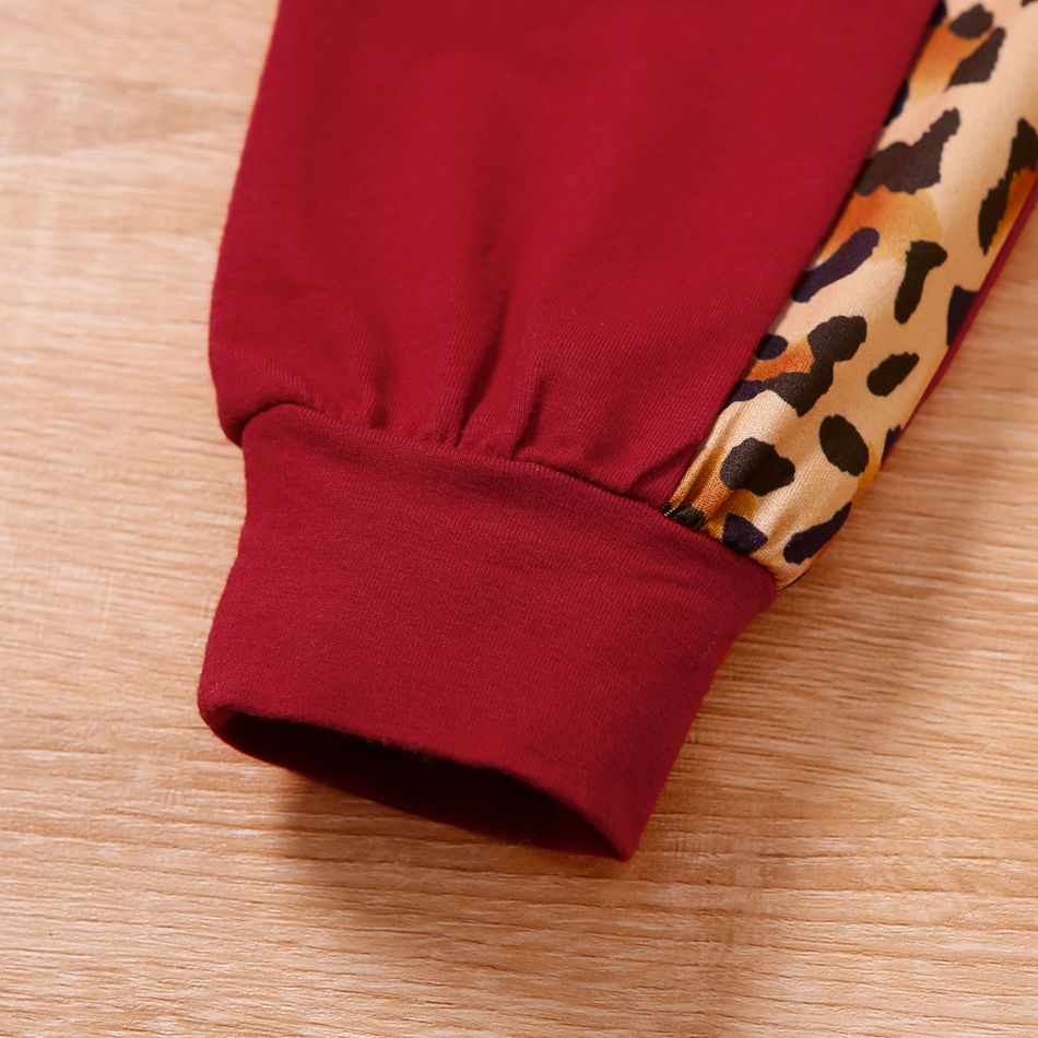 2 Stück Kleinkinder Mädchen Hypertaktil Lässig Leopardenmuster Sweatshirt-Sets Burgundy