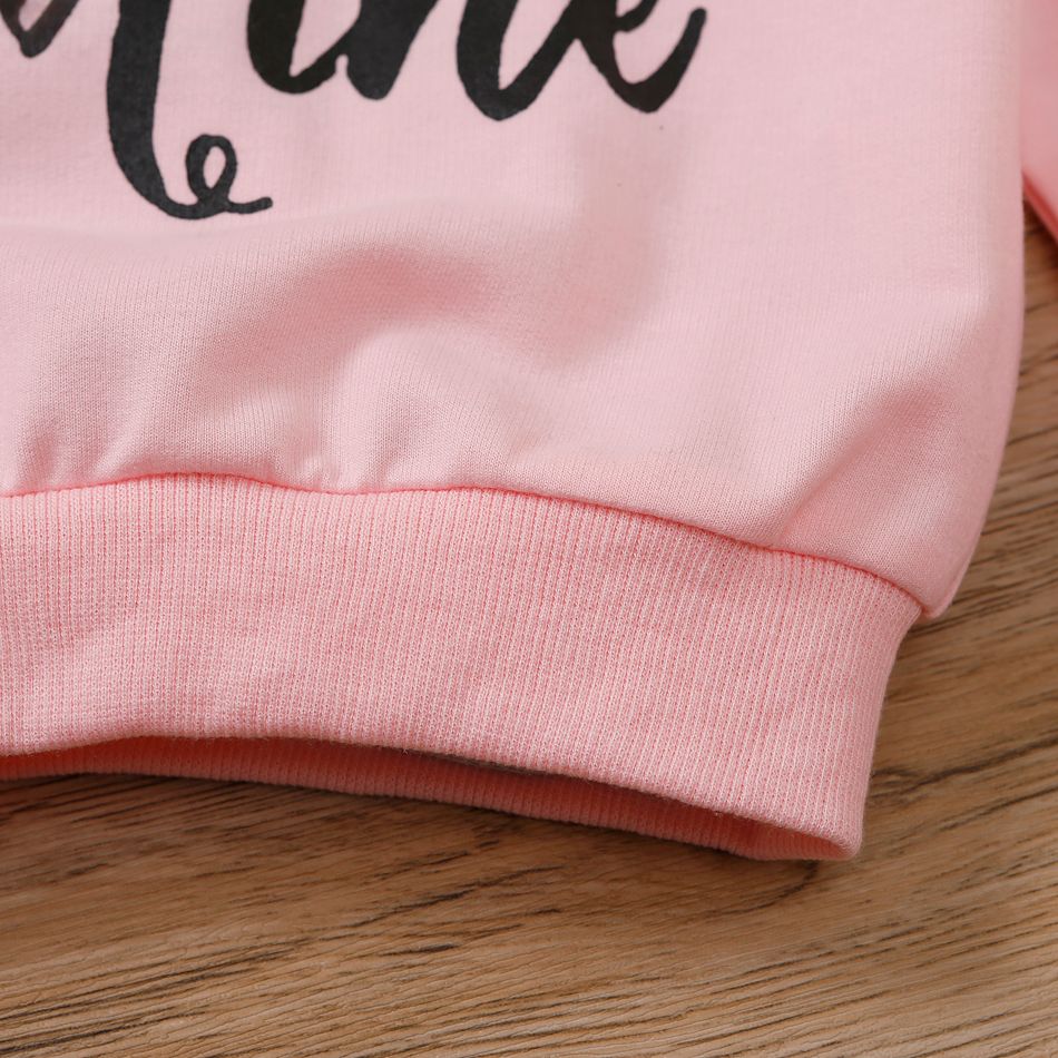 Toddler Girl Letter Bee Print Casual Pullover Sweatshirt Light Pink big image 7