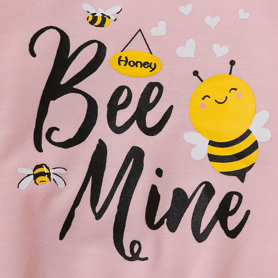 Toddler Girl Letter Bee Print Casual Pullover Sweatshirt Light Pink big image 6