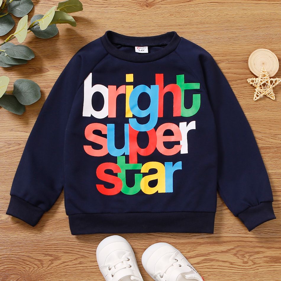 Toddler Boy/Girl Colorful Letter Print Raglan Sleeve Pullover Sweatshirt Royal Blue