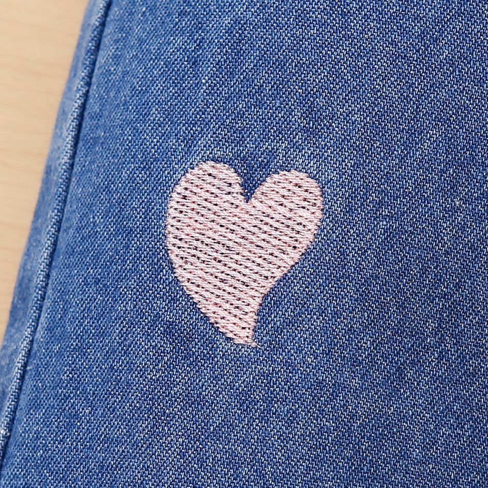 Toddler Girl Heart Embroidered Elasticized Blue Denim Jeans Blue big image 5