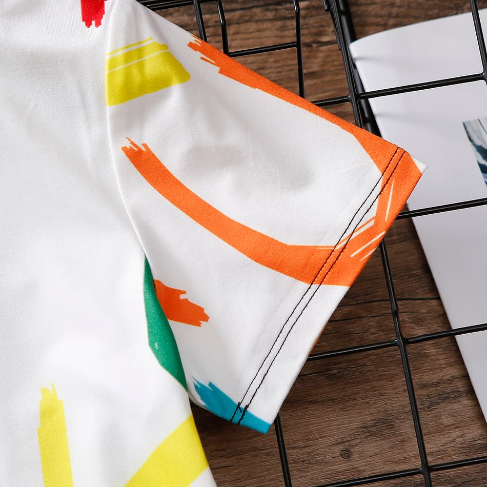 2pcs Toddler Boy Avant-garde Ripped Denim Shorts & Letter Print Tee Set Multi-color big image 3