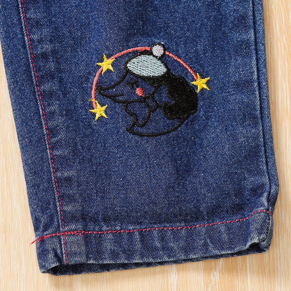 Toddler Girl Unicorn Embroidered Elasticized Blue Denim Paperbag Jeans DENIMBLUE big image 4