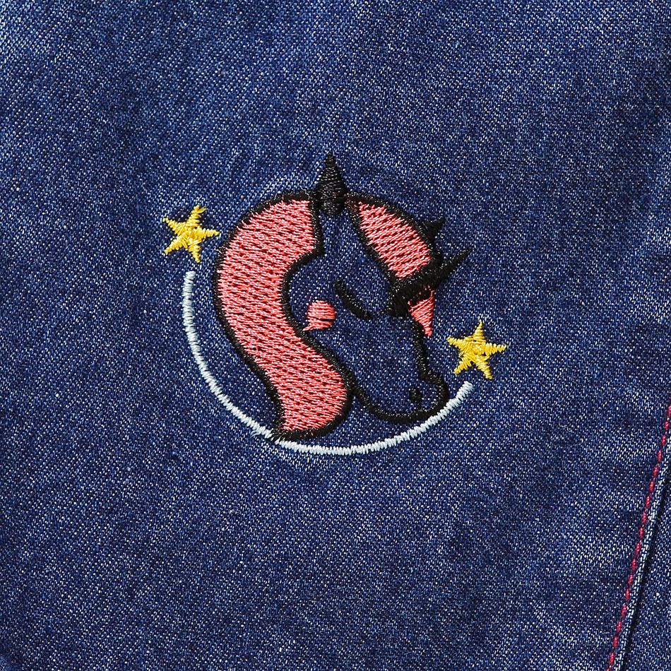 Toddler Girl Unicorn Embroidered Elasticized Blue Denim Paperbag Jeans DENIMBLUE