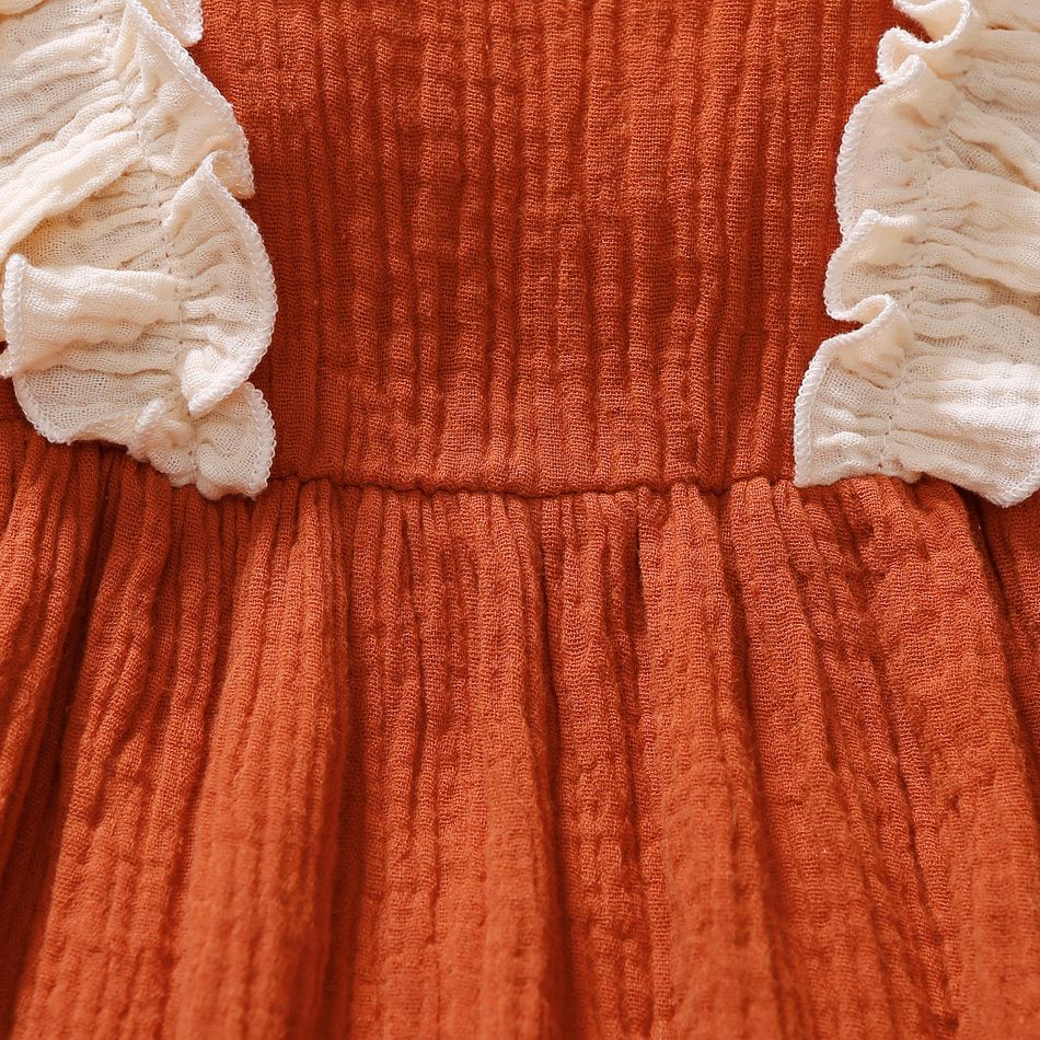 Toddler Girl 100% Cotton Ruffled Sleeveless Crepe Dress RustRed big image 5