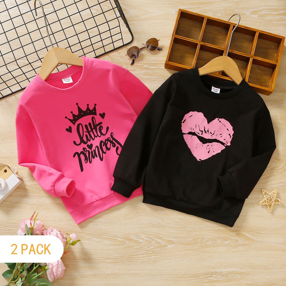 2-Pack Toddler Girl Heart/Letter Print Pullover Sweatshirt Multi-color big image 9