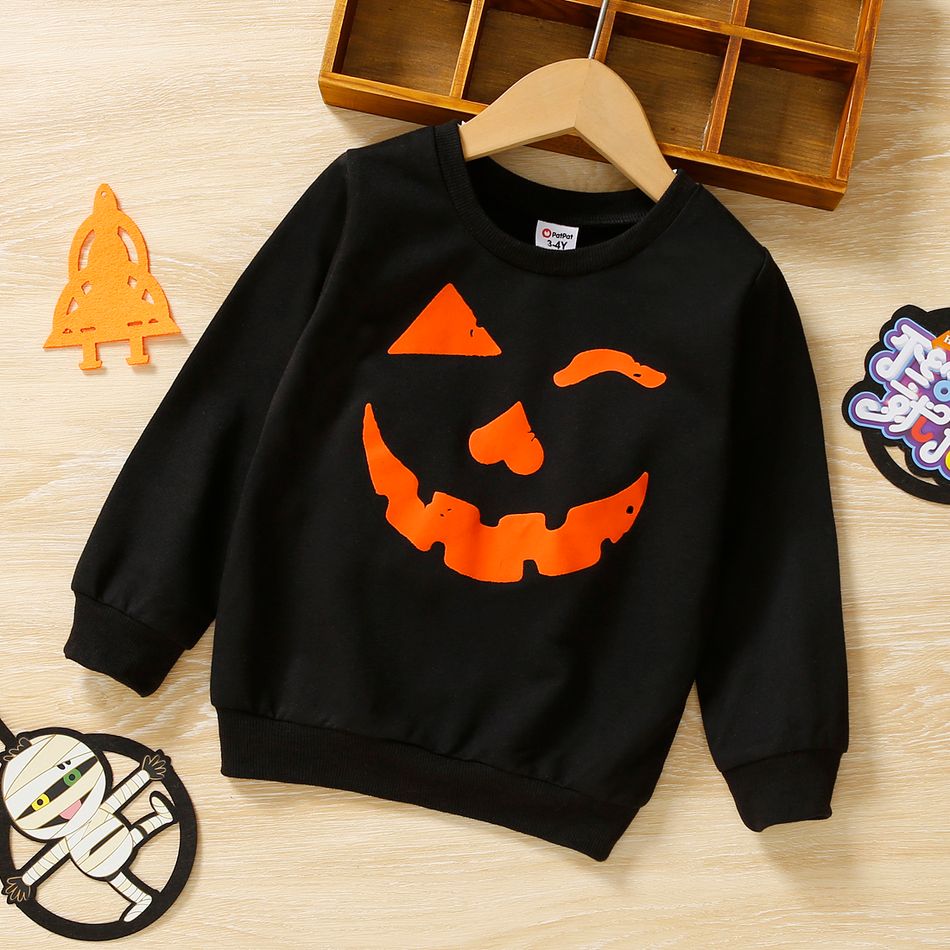 Toddler Boy/Girl Halloween Pumpkin Print Pullover Sweatshirt Black big image 2