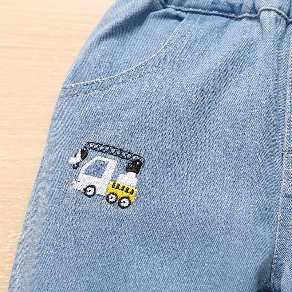 Toddler Boy Playful 100% Cotton Vehicle Embroidered Denim Jeans Blue big image 4