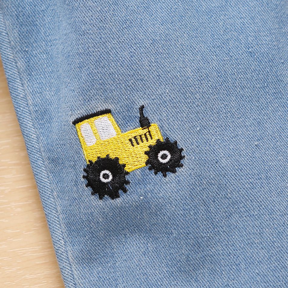 Toddler Boy Playful 100% Cotton Vehicle Embroidered Denim Jeans Blue big image 5