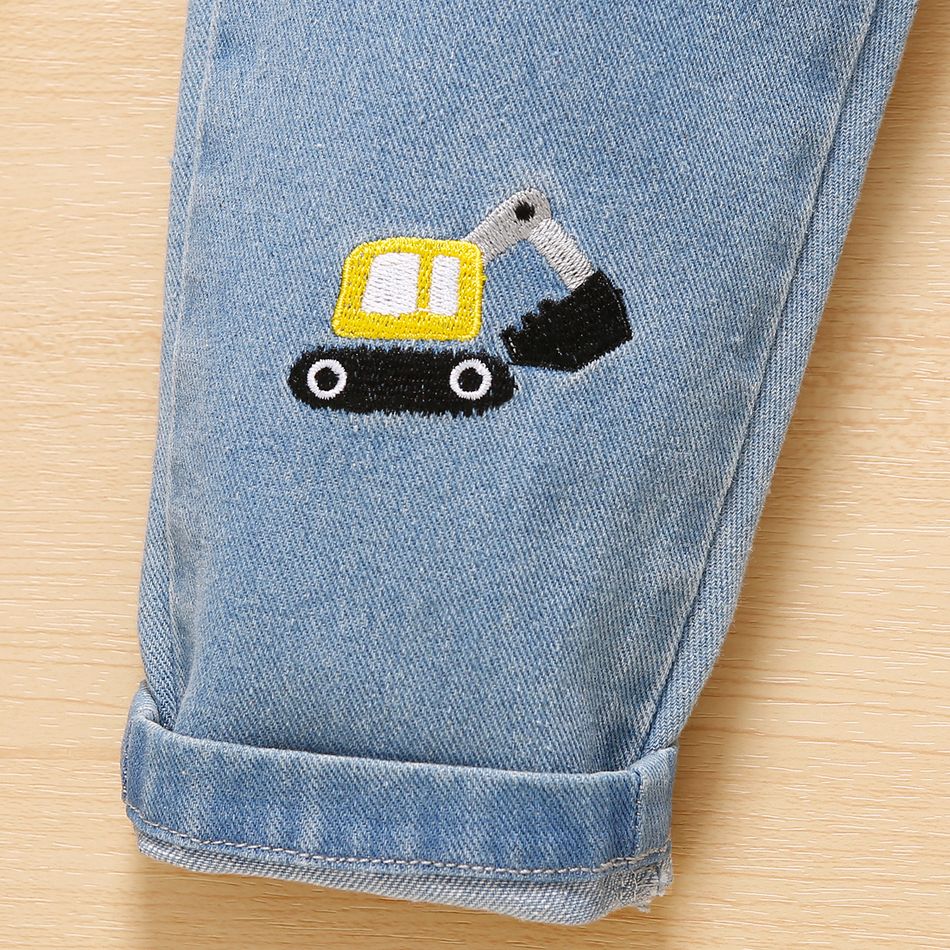 Toddler Boy Playful 100% Cotton Vehicle Embroidered Denim Jeans Blue big image 6