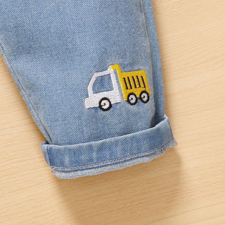 Toddler Boy Playful 100% Cotton Vehicle Embroidered Denim Jeans Blue big image 7