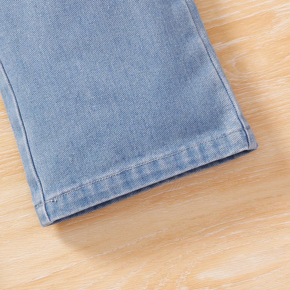 Toddler Girl Letter Print Straight Ripped Denim Jeans Blue big image 6