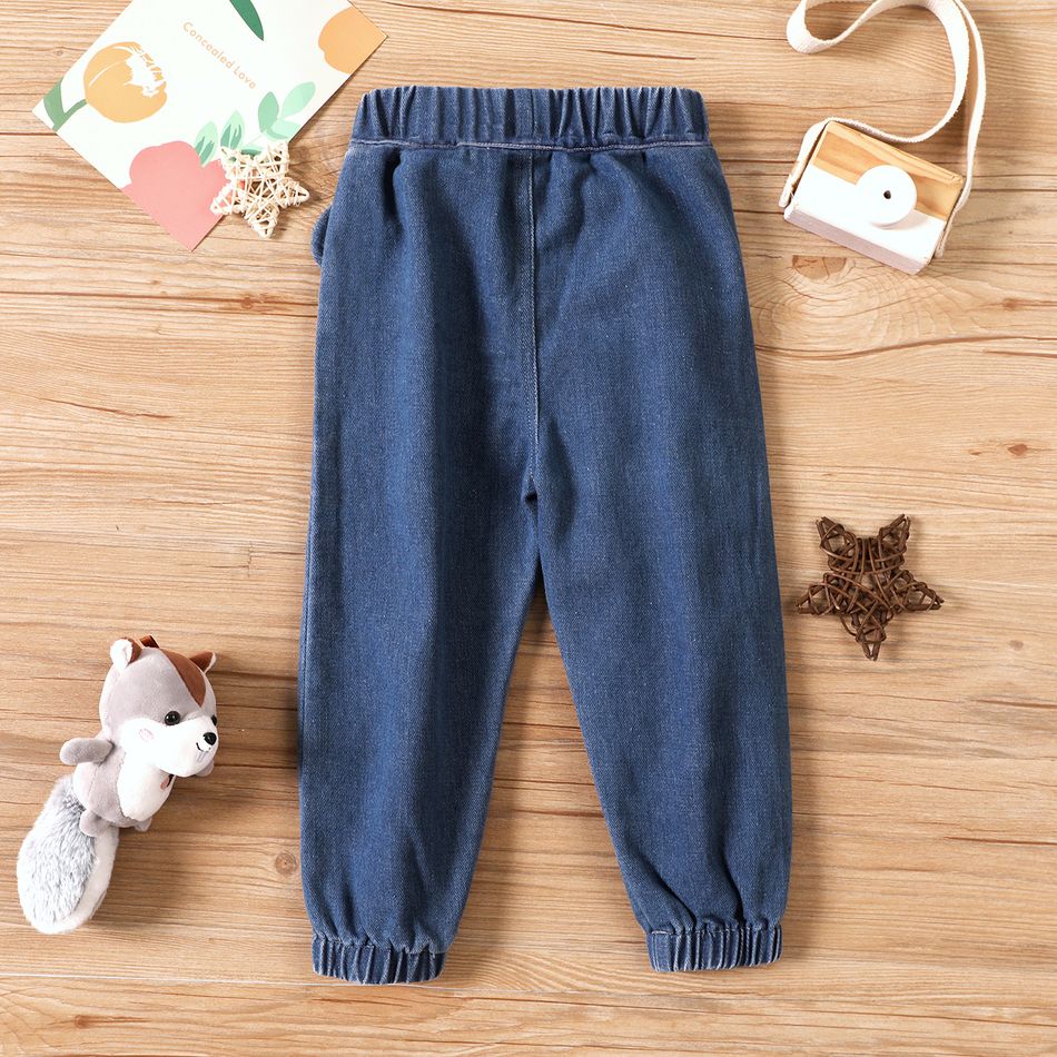 Toddler Girl Bowknot Rabbit Print Elasticized Blue Denim Jeans Blue big image 4