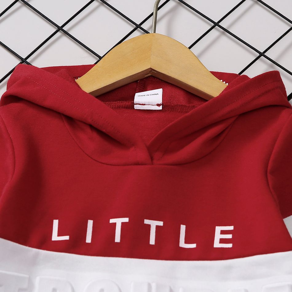 2pcs Toddler Boy Trendy Letter Print Colorblock Hoodie Sweatshirt and Pants Set Dark blue/White/Red big image 3