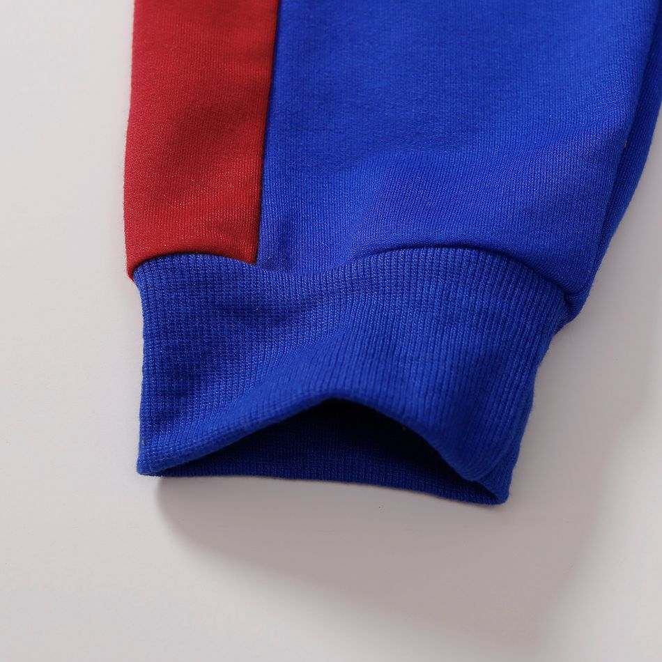 2pcs Toddler Boy Trendy Letter Print Colorblock Hoodie Sweatshirt and Pants Set Dark blue/White/Red