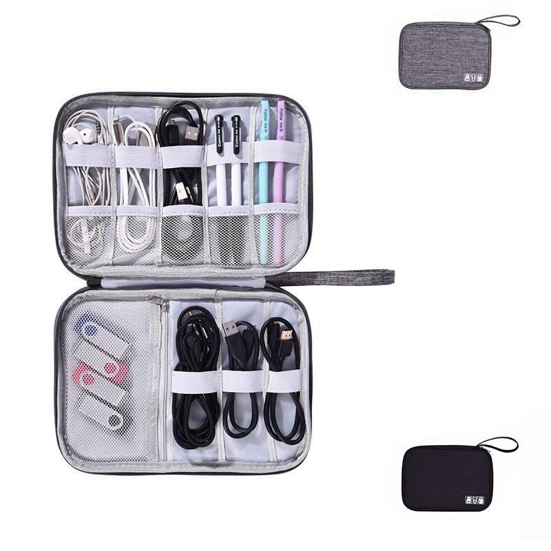 Electronic Accessories Organizer Bag Portable Waterproof Digital Gadget Storage Case for Cable Cord USB Charger Earphone Phone Power Bank Grey