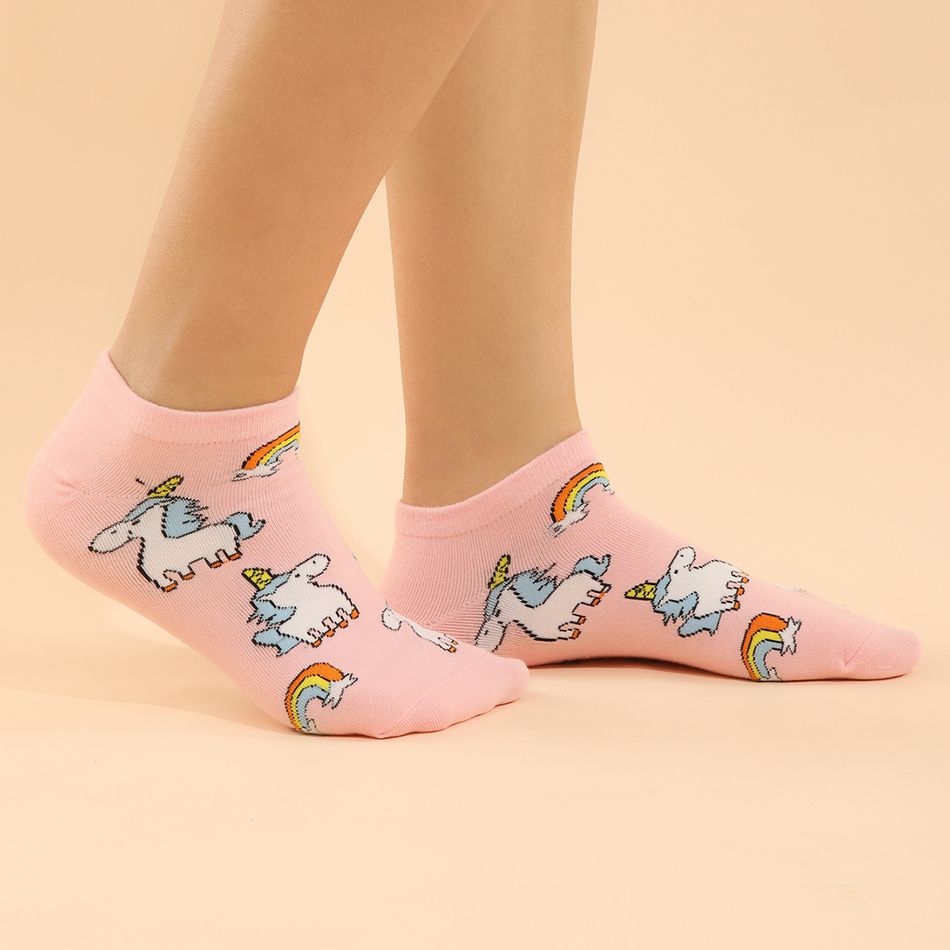 Women Cartoon Unicorn and Rainbow Print Multicolor Low Cut Socks 4 Pairs Multi-color big image 3