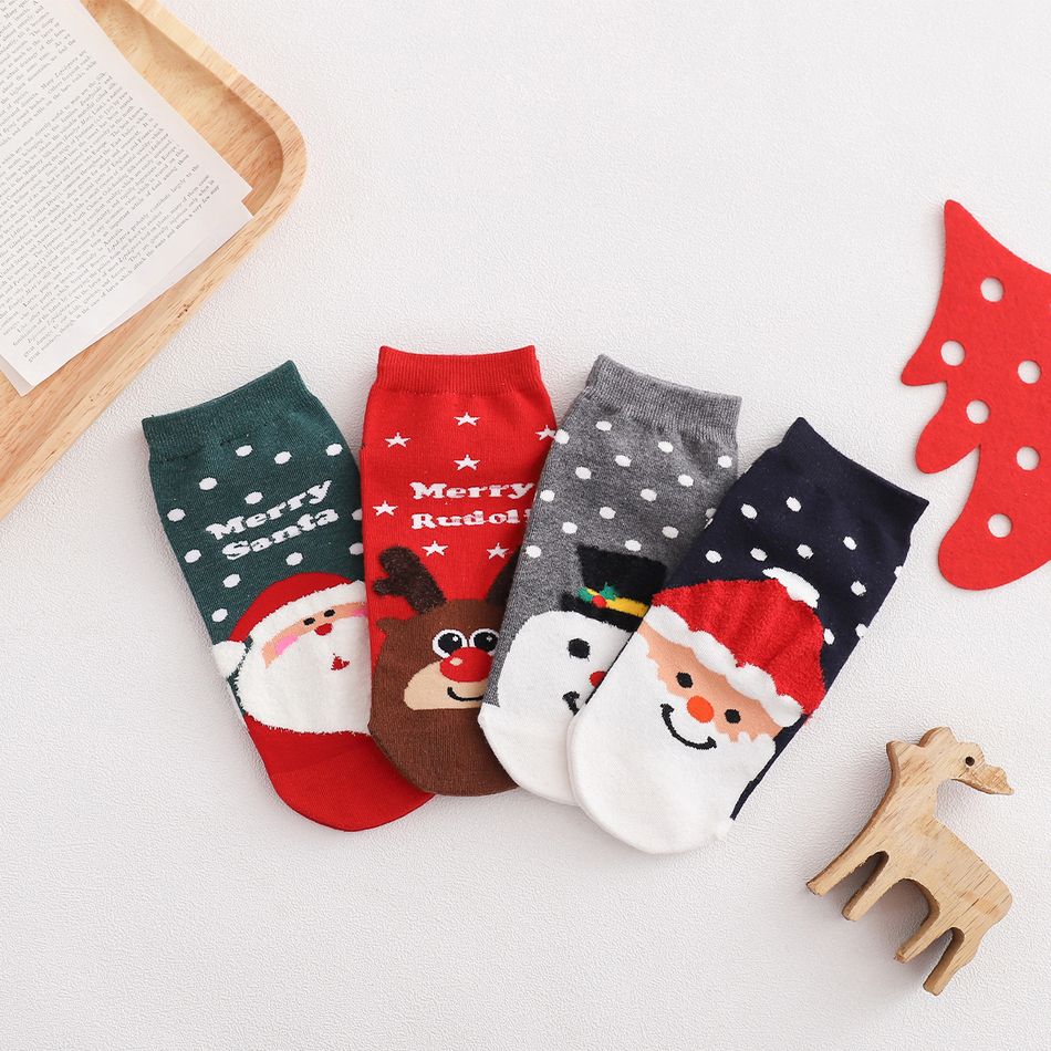 4-pack Women Christmas Rudolph Santa Claus Snowman Print Ankle Socks Multi-color big image 1