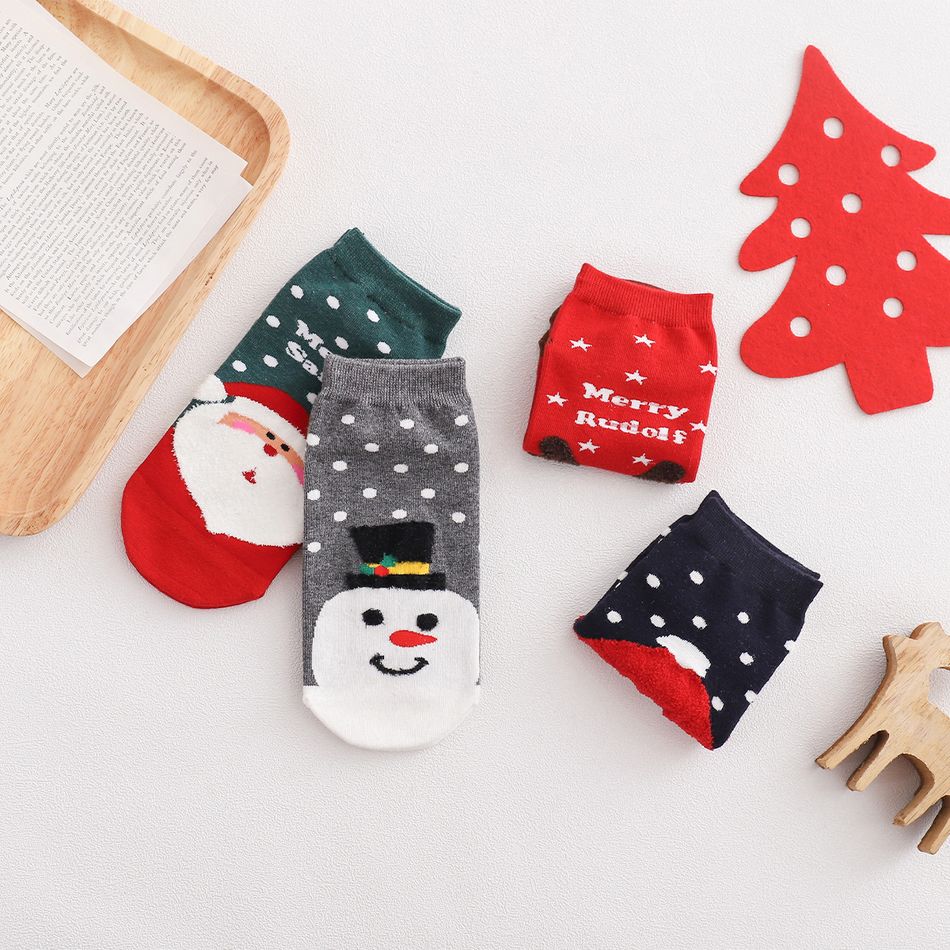 4-pack Women Christmas Rudolph Santa Claus Snowman Print Ankle Socks Multi-color big image 2