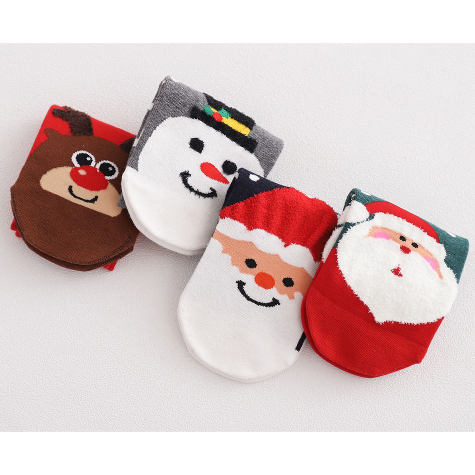 4-pack Women Christmas Rudolph Santa Claus Snowman Print Ankle Socks Multi-color big image 3