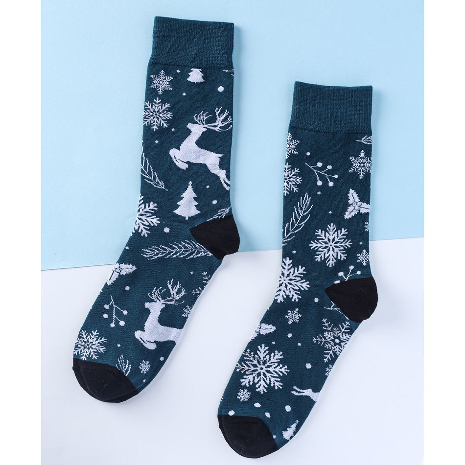 Women Christmas Snowflake Elk Print Socks Bluish Grey