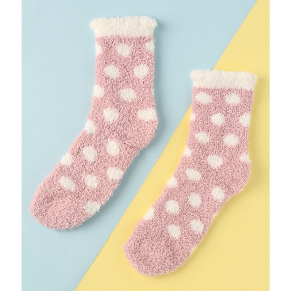 Women Allover Dots Pattern Autumn Winter Warm Fluffy Socks Pink