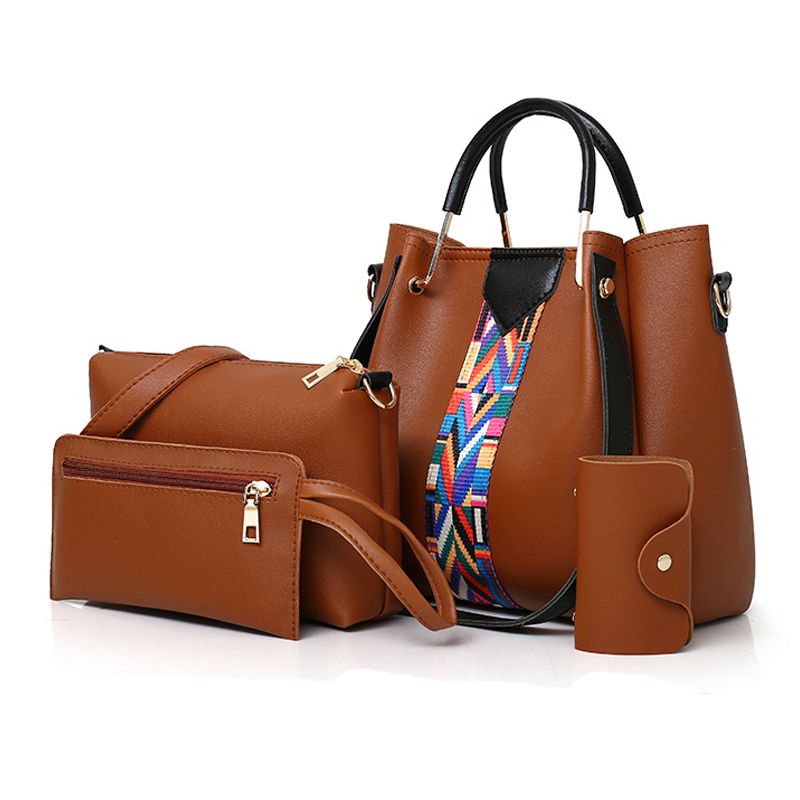 4-pack Women Ethnic Style Handbags Wallet Tote Bag Shoulder Bag Top Handle Satchel Clutch Coin Purse Set Brown big image 1