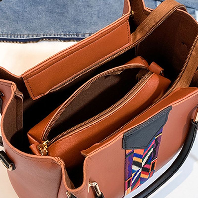 4-pack Women Ethnic Style Handbags Wallet Tote Bag Shoulder Bag Top Handle Satchel Clutch Coin Purse Set Brown big image 6