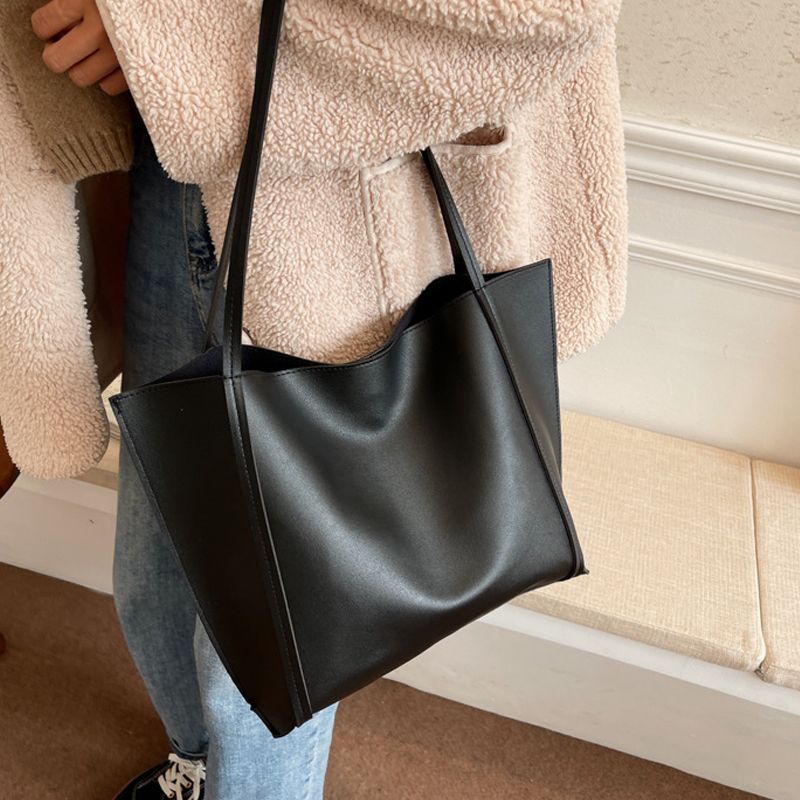 sacolas clássicas femininas de cor pura bolsas grandes e bolsas com alça superior bolsa de ombro Preto big image 4