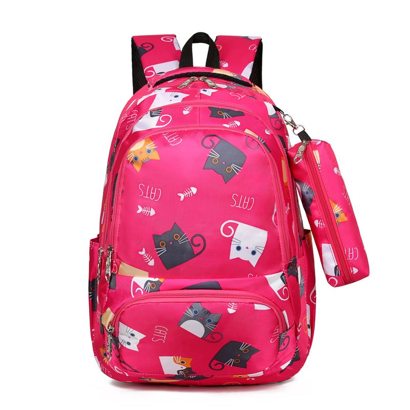 2-pack Women Laptop Backpack Cute Cat Pattern Waterproof Work Backpack College Student School Bag with Pen Pencil Case Hot Pink