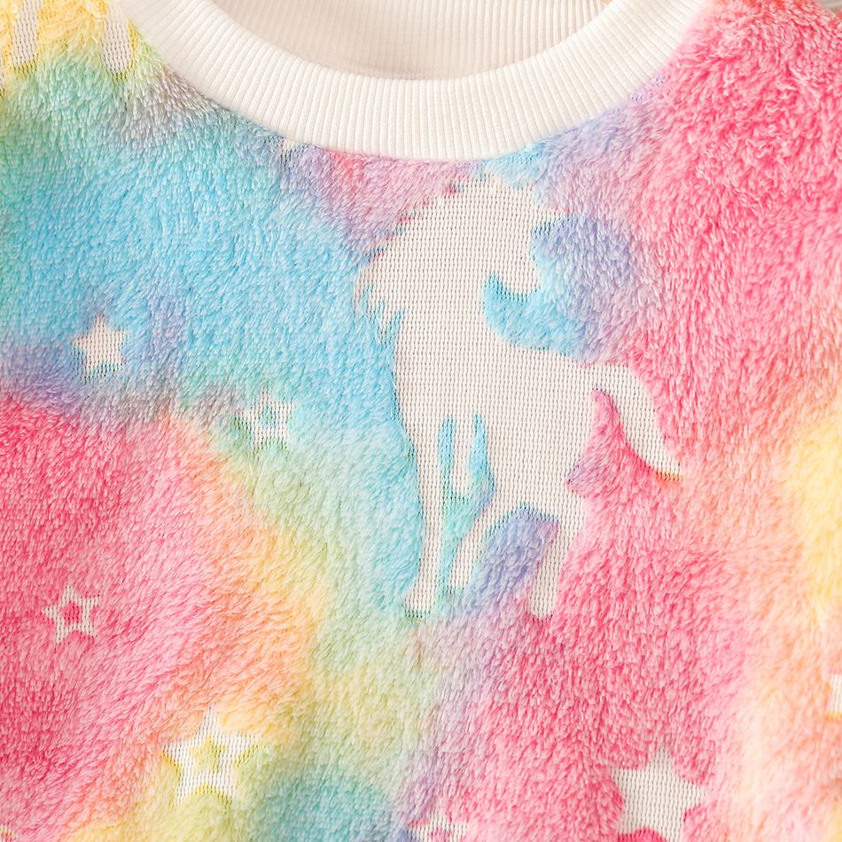 2pcs Toddler Girl Playful Tie Dyed Unicorn Pattern Flannel Fleece Sweatshirt and Pants Set Multi-color big image 4