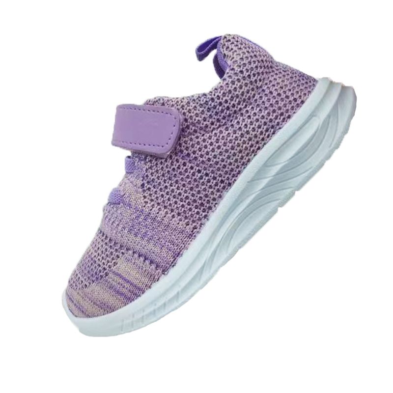 Toddler / Kid Velcro Strap Mesh Panel Lightweight Breathable Sneakers Light Purple big image 3
