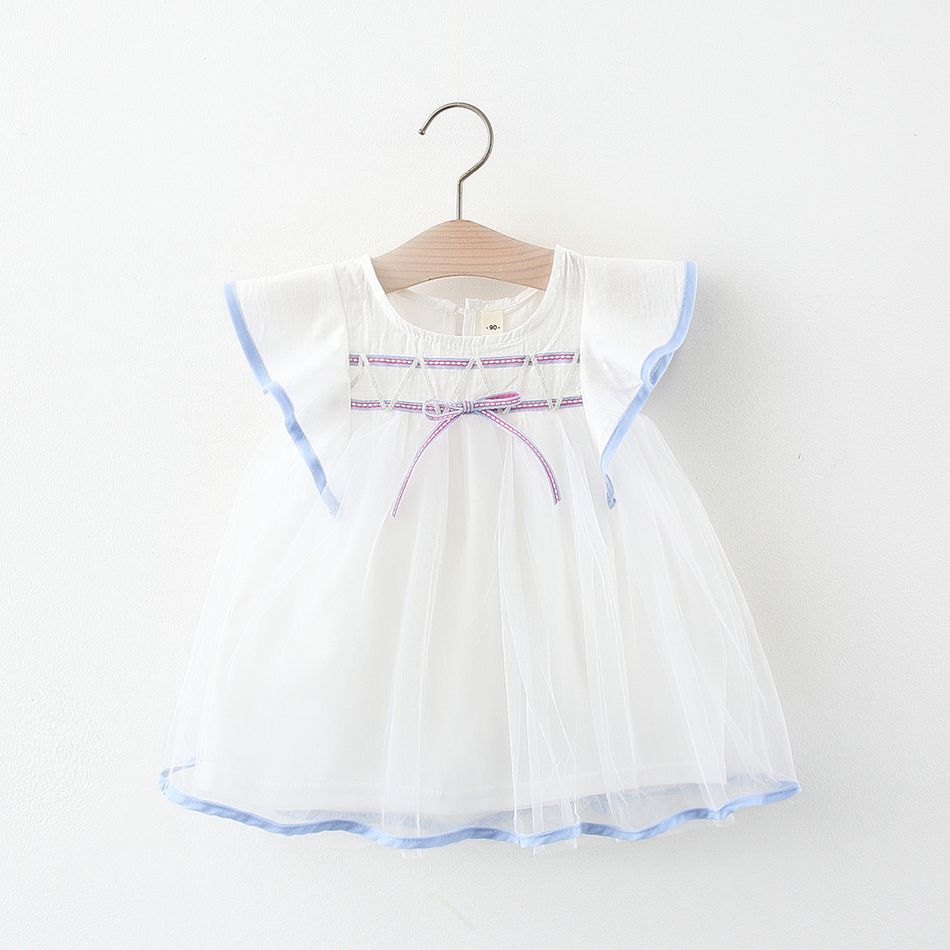 Webbing Design Ruffle Decor Mesh Layered Flutter-sleeve Blue or Green or Pink Baby Dress Turquoise
