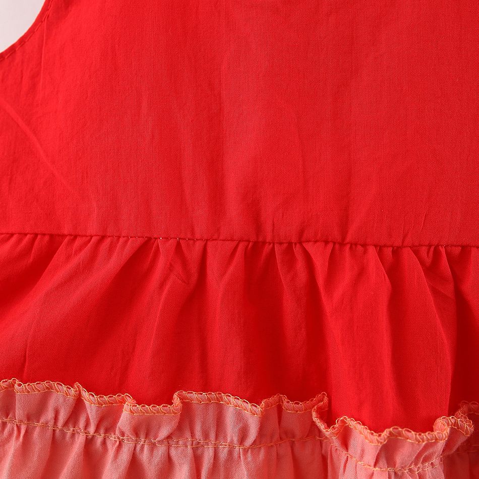 100٪ قطن بتصميم قوس قزح أرنب بلا أكمام فستان أحمر للأطفال بدون أكمام أحمر big image 5