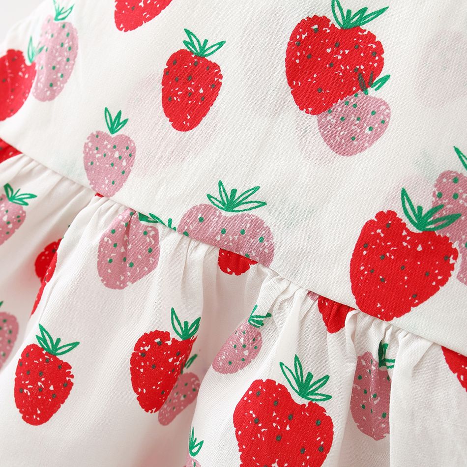 100% Cotton 2pcs Baby Girl All Over Red Strawberry Print Sleeveless Bowknot Dress with Hat Set Red