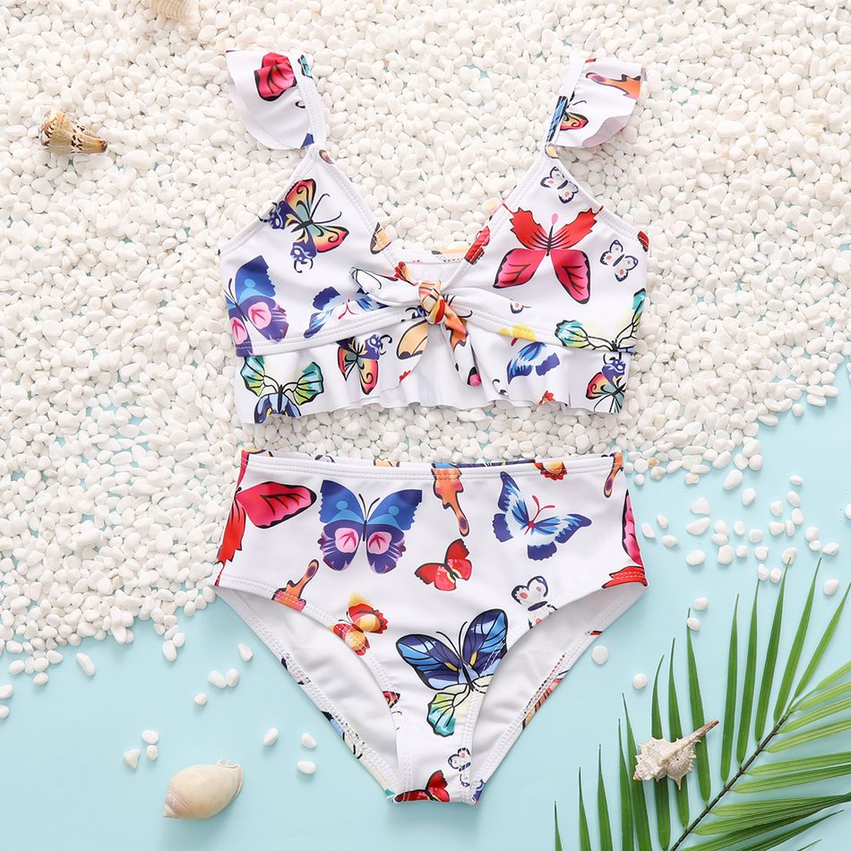 2pcs Toddler Girl Sweet Butterfly Print Swimsuit Multi-color