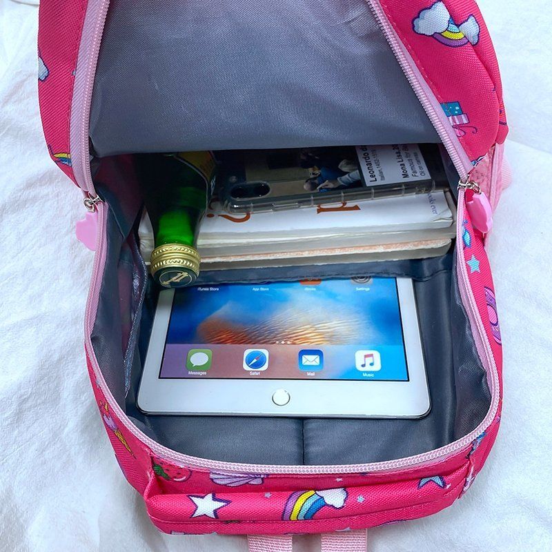 Kids Unicorn Rainbow Print Backpack Children Square School Bag Travel Bag Hot Pink big image 5