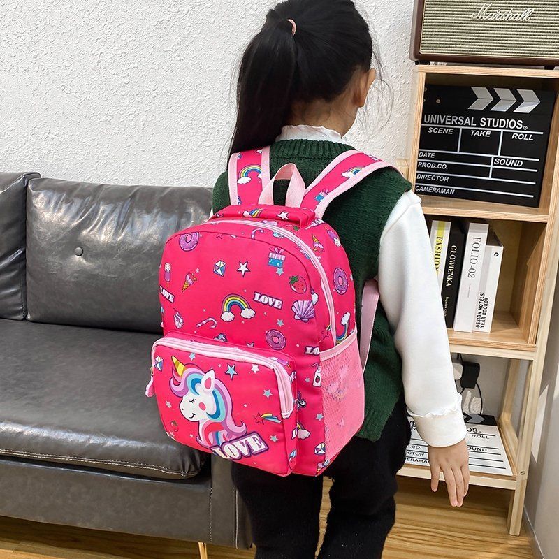 Kids Unicorn Rainbow Print Backpack Children Square School Bag Travel Bag Hot Pink big image 6