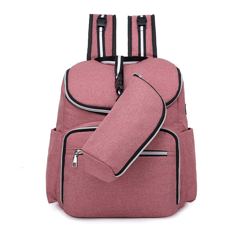 External USB Interface Headphone Jack Multifunction Waterproof Maternity Diaper Bag Backpack with Insulated Baby Bottle Bag Dark Pink big image 2