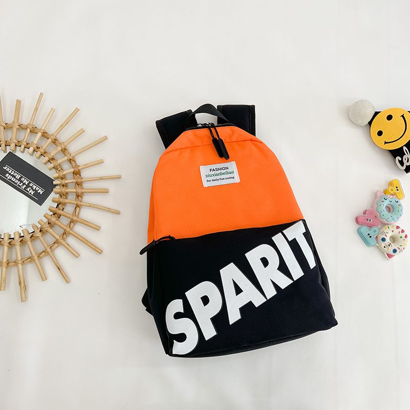 Kids Letter Print Color Block Backpack Black