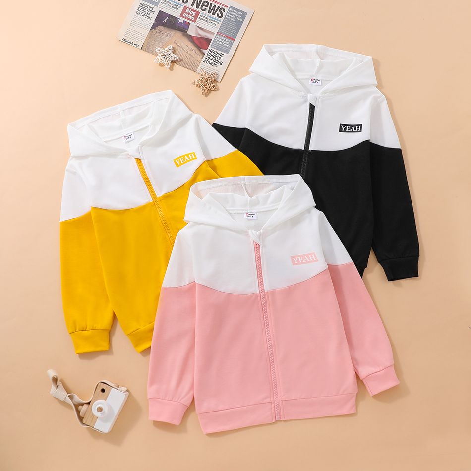 Kid Boy/Kid Girl Letter Print Colorblock Zipper Jacket Sweatshirt Pink big image 1