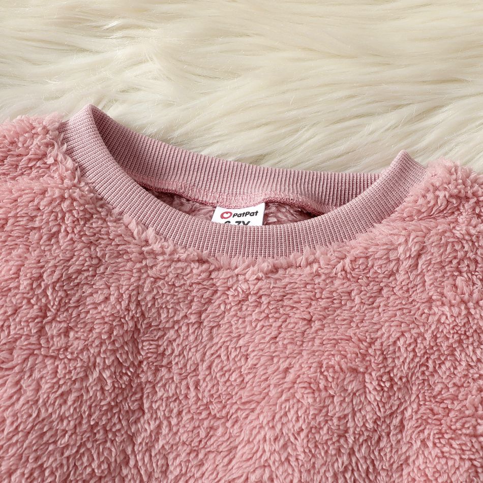2pcs Kid Girl Fleece Pink Belted Sweatshirt and Faux Leather Leggings Set Pink big image 4
