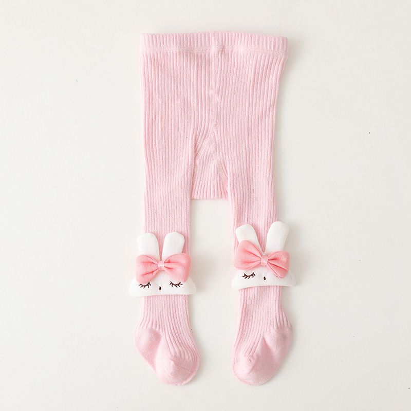 meia-calça de cor sólida com decoração de coelho de desenho animado / bebê / criança / criança Rosa