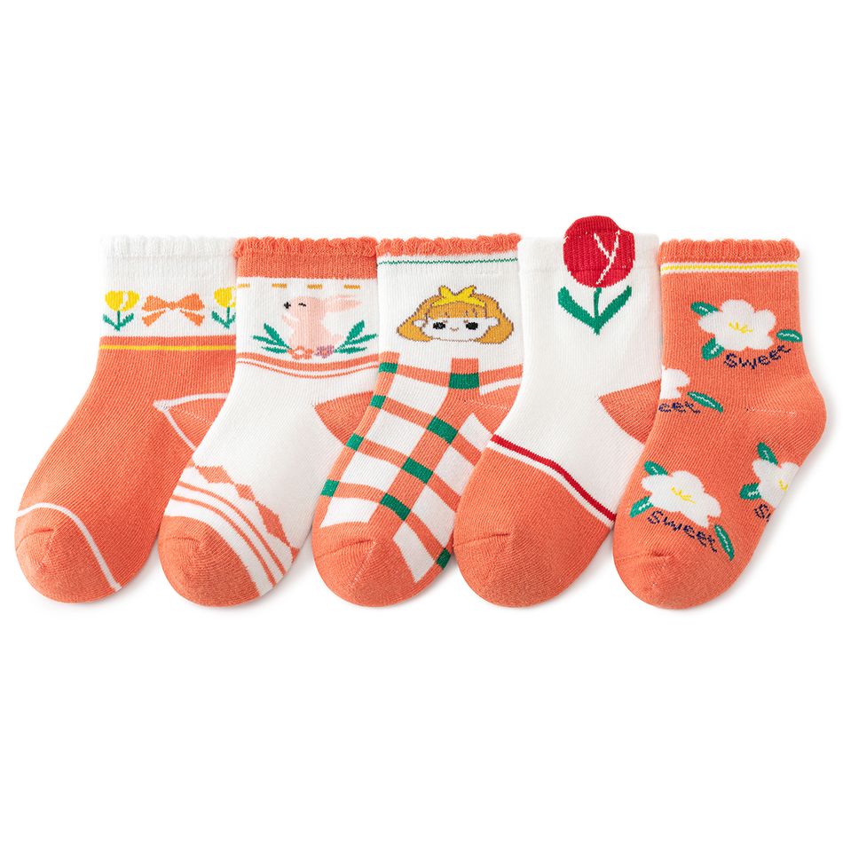 5-pairs Baby / Toddler / Kid Color Block Floral Pattern Socks Multi-color big image 9